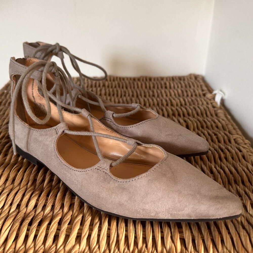 EXPRESS Ballet Flat Zip Back Grey Suede